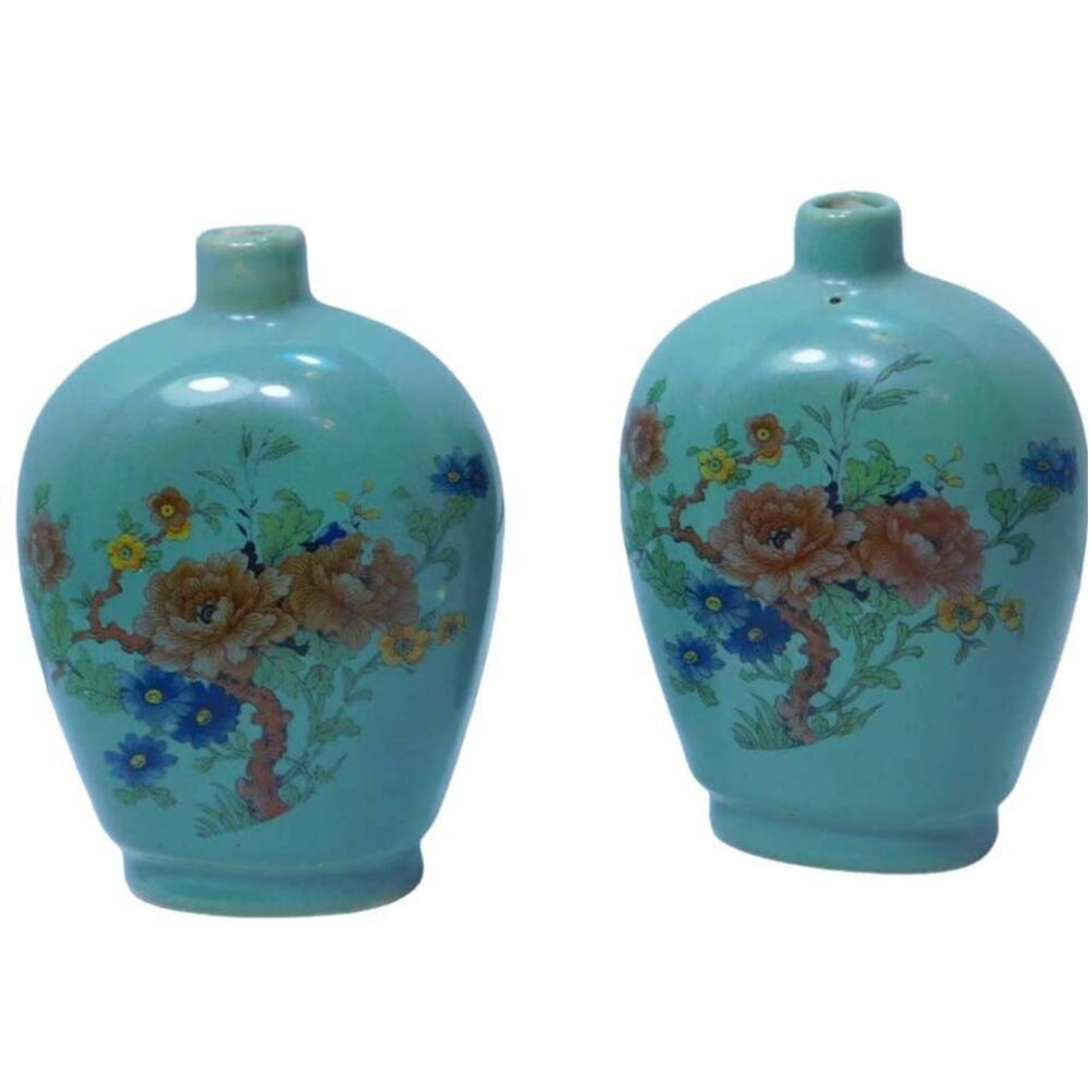 A Pair Vintage Chinese Celadon Eastern Import Marked Snuff Bottle Miniature Vase